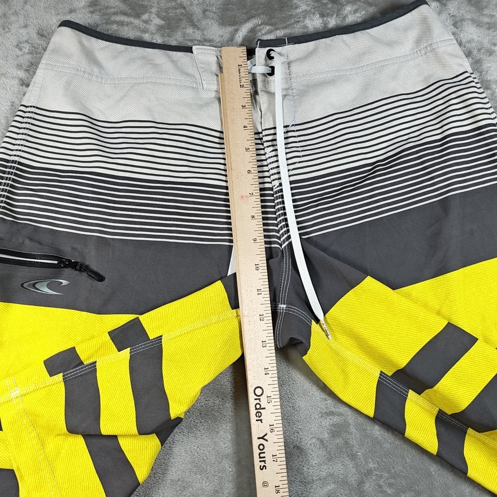Vintage Oneill Board Shorts Men 36 Yellow Striped Swim Trunks Surf Skater Y2k - Picture 6 of 11